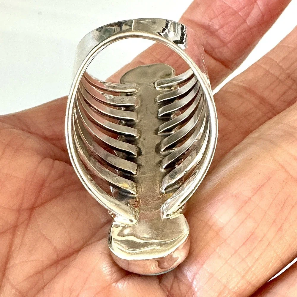 Long Navajo Ring Sz 9 Signed Yazzie Turquoise Sterling Native American 5 Stone